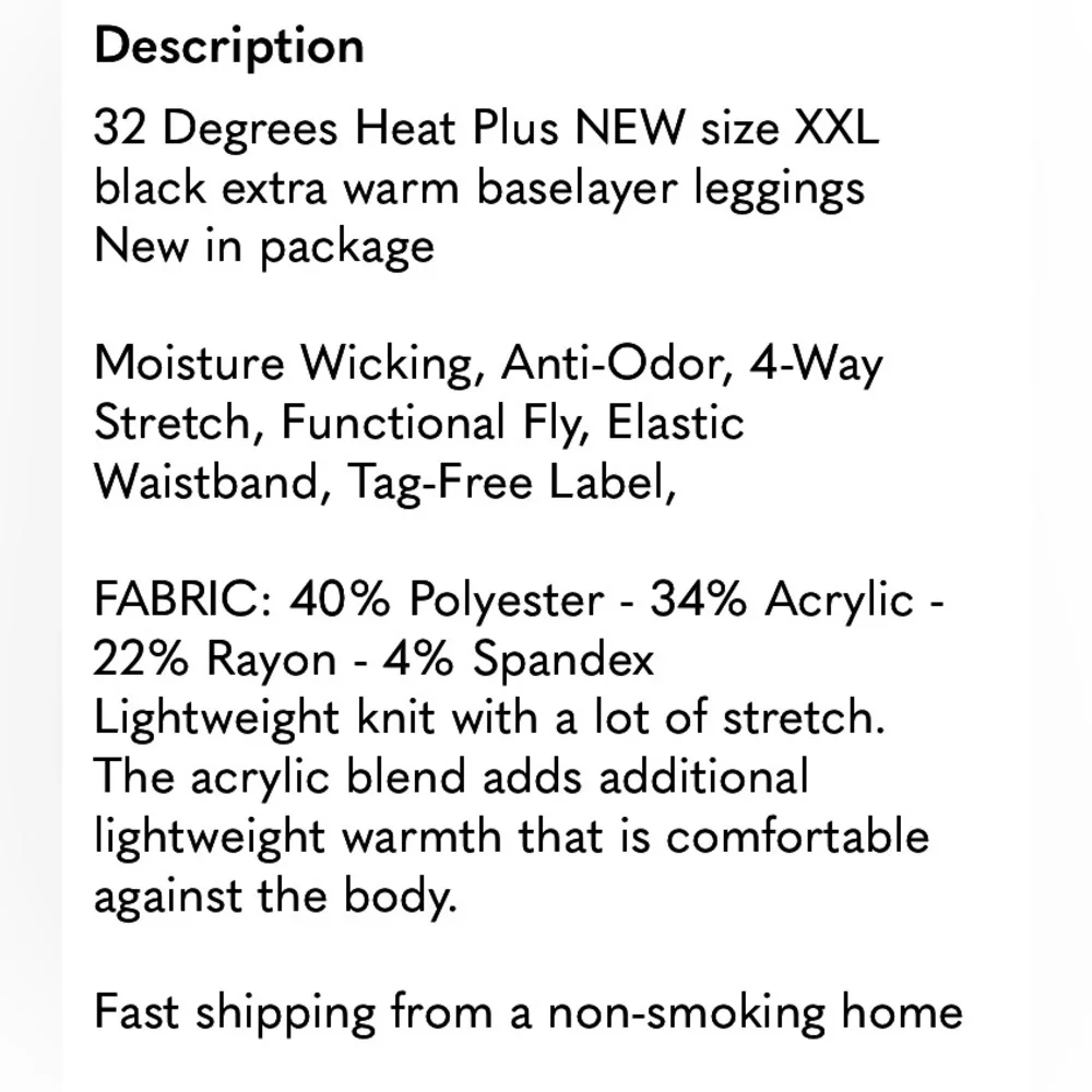 Mens Black Thermal Base Layer Leggings Heat Plus XXL New In Packaging 32 Degrees